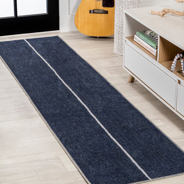 Linja Solid Centre Stripe Machine-washable Area Rug